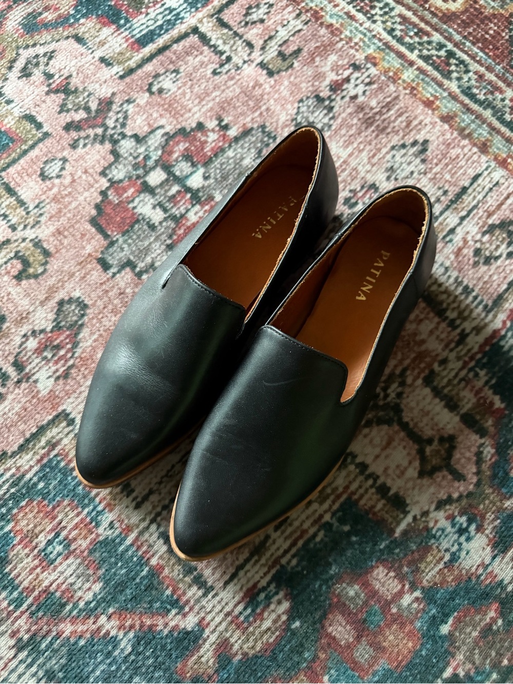 Portland Leather Patina Black Leather Slip-On Loafers for Women